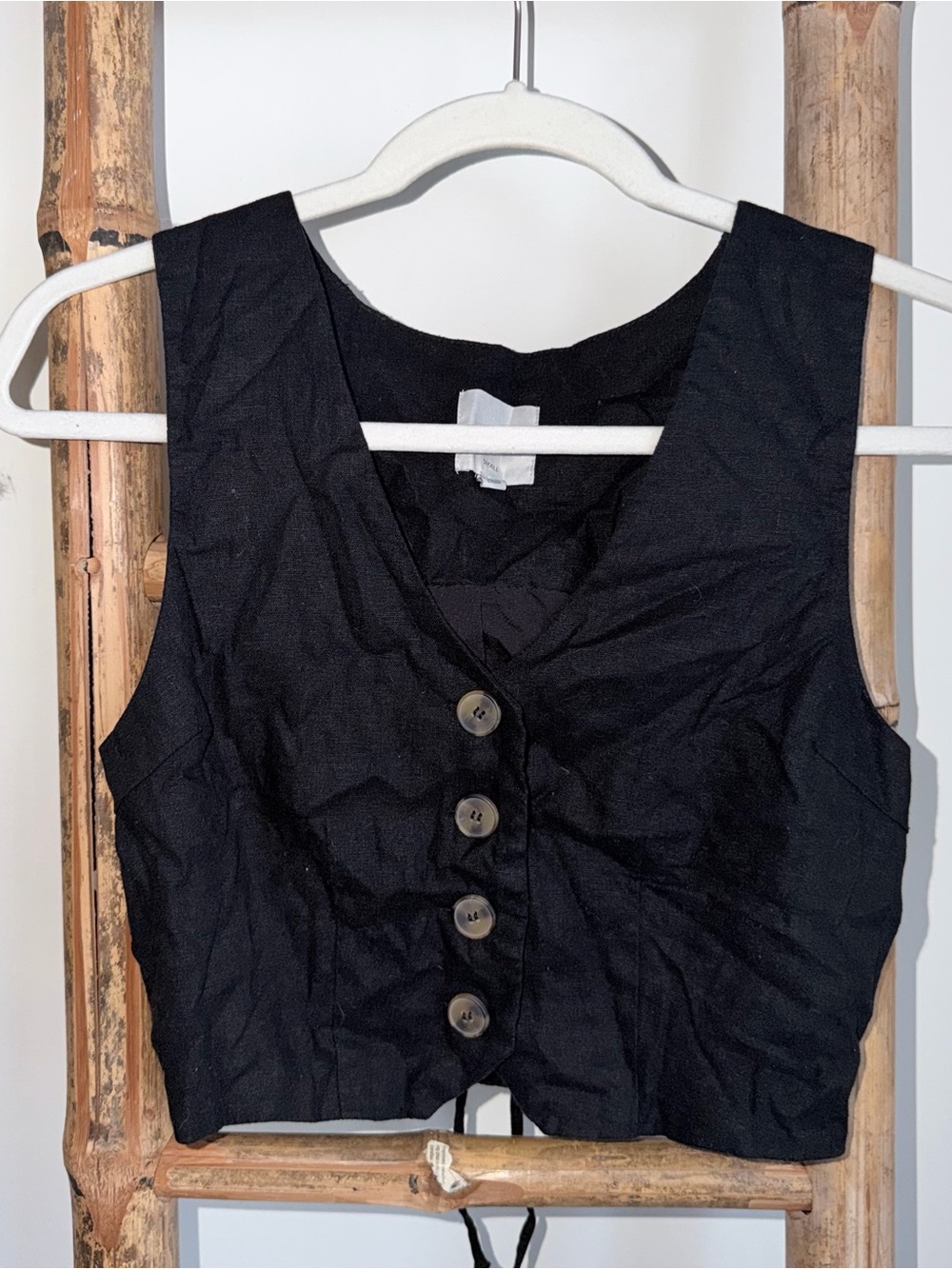 Love Tree Black Button Front Crop Vest